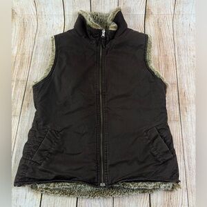 Women’s GAP Reversible Vest Faux Fur Full Zip Pockets Tan Brown Medium